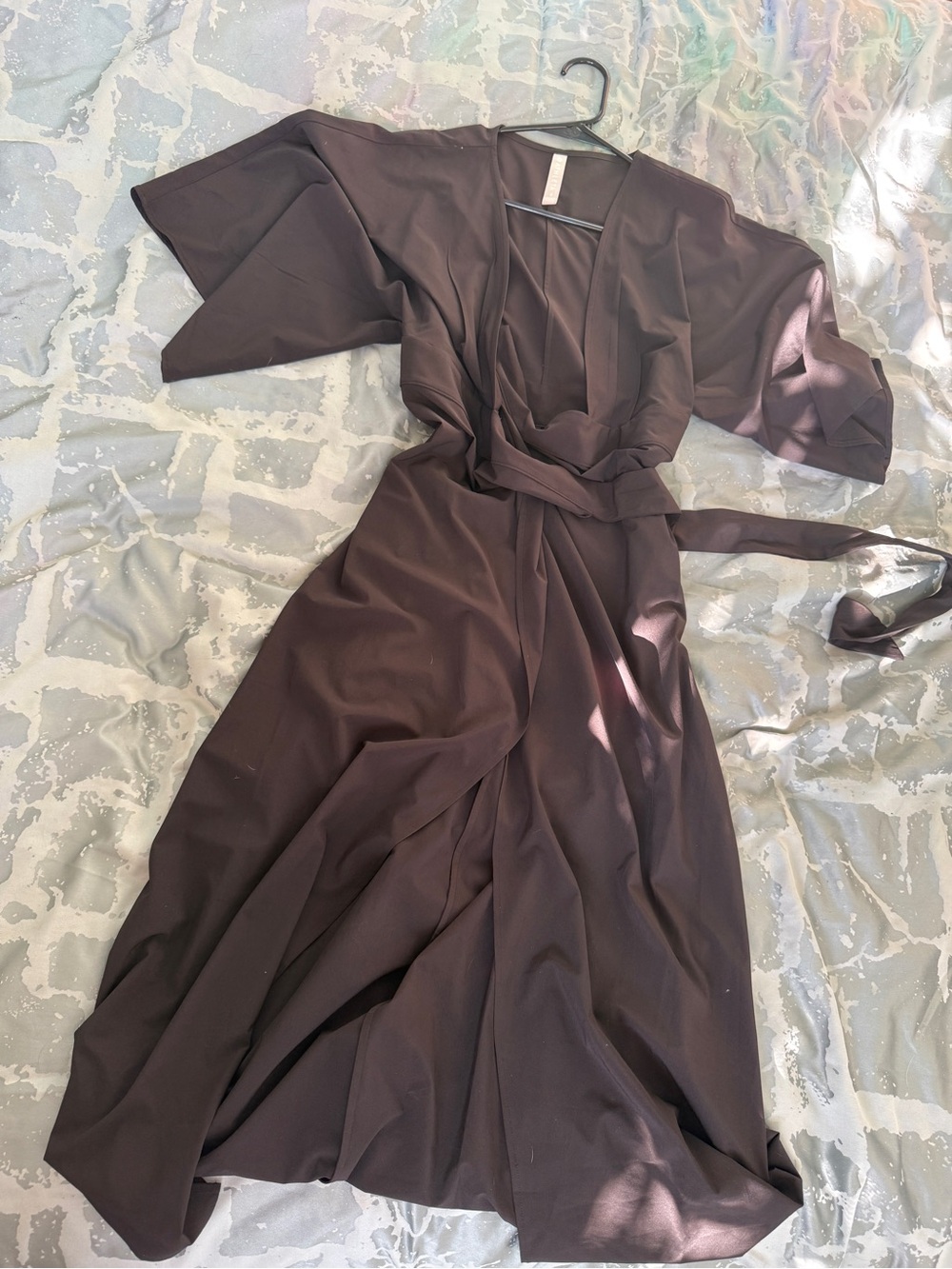 Athleta Wrap Midi Dress Black Tie Waist Kimono Sleeve Size Small